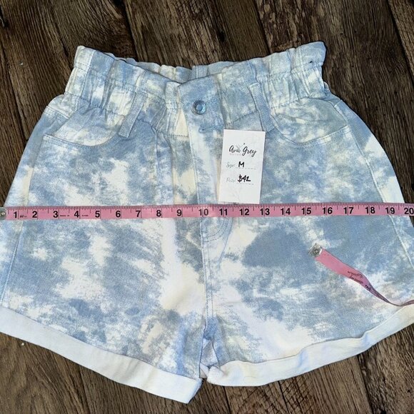 Blue White Tie Die Paperbag Denim Shorts - Picture 13 of 15